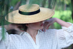 Load image into Gallery viewer, Grosgrain wide-brimmed boater hat Kate in Natural

