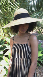 Load and play video in Gallery viewer, Grosgrain very wide-brimmed straw hat Adeline brim 17cm with chin strap ribbons
