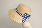 Load image into Gallery viewer, Wide-Brimmed bonnet Straw Hat Cecil back-style ribbon
