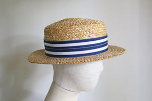 Classic Boater Hat with Striped Grosgrain
