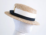 Load image into Gallery viewer, A classic boater hat with two colour Grosgrain
