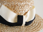 Load image into Gallery viewer, A classic boater hat with two colour Grosgrain
