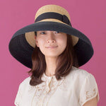 Load image into Gallery viewer, Grosgrain two tone Audrey hat Hepburn hat Turned down brim straw hat
