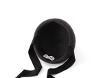Load image into Gallery viewer, Charcoal wool felt button beret with chin strap ribbons
