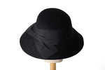 Load image into Gallery viewer, Grosgrain Cecil Black curved brim Audrey Hat Felt Black Hat
