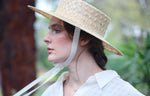 Cargar imagen en el visor de la galería, Grosgrain white sisal lace boater with chin straps
