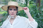 Load image into Gallery viewer, Grosgrain Sisal lace white boater hat with chin straps
