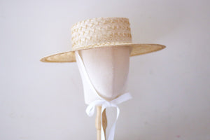 Grosgrain Sisal lace white boater hat with chin straps