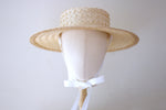 Muat gambar ke penampil Galeri, Grosgrain Sisal lace white boater hat with chin straps
