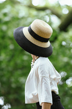 Load image into Gallery viewer, Two Tone Downturned Brim Straw Hat Hepburn Style Hat Two-tone Holly
