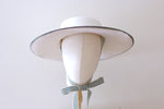 Load image into Gallery viewer, Grosgrain white wool felt wide-brimmed boater  with chin strap ribbons
