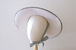 Load image into Gallery viewer, Ready to ship White Wool Felt Boater Hat with striped chin strap ribbons

