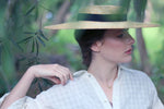 Load image into Gallery viewer, Grosgrain wide-brimmed boater hat Kate in Natural

