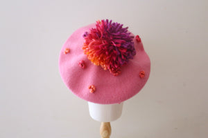 Grosgrain wool 100% pompom berets in pink