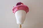 Muat gambar ke penampil Galeri, Grosgrain wool 100% pompom berets in pink
