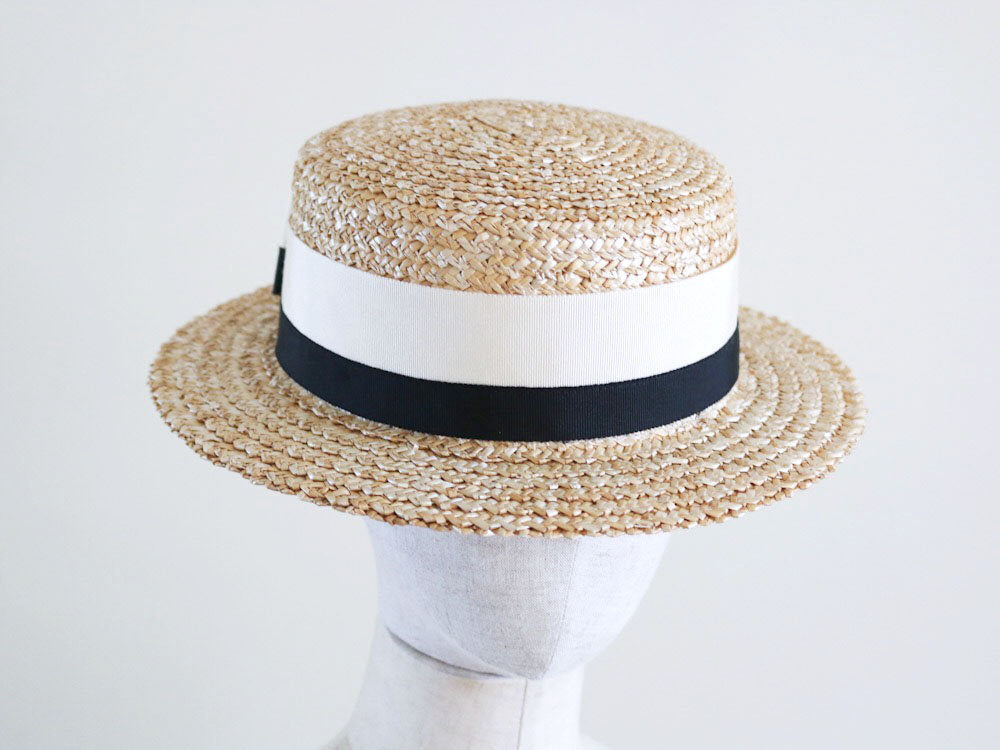 Ready to ship A classic boater hat with two colour Grosgrain