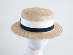 Lade das Bild in den Galerie-Viewer, Ready to ship A classic boater hat with two colour Grosgrain
