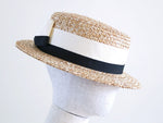Load image into Gallery viewer, Ready to ship A classic boater hat with two colour Grosgrain
