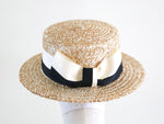 Load image into Gallery viewer, Ready to ship A classic boater hat with two colour Grosgrain
