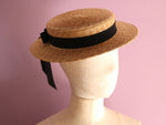 Load image into Gallery viewer, Custom Order for J Shallow Straw Boater Vivien -Grosgrain
