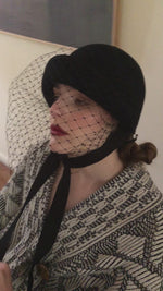 Muat dan putar video di penampil Galeri, Black Wool Cloche with Veiling Grace
