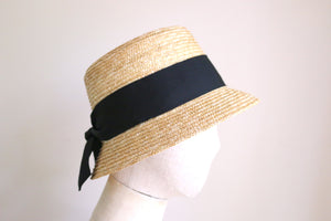Grosgrin Natural Straw Bucket Hat Jo black ribbon