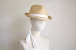 Lade das Bild in den Galerie-Viewer, Natural Straw Trilby with a long ribbon with tassels Jean Tassels
