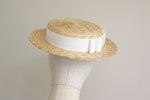 Load image into Gallery viewer, Shallow Straw Boater Hat Vivien White Ribbon
