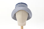 Load image into Gallery viewer, Navy Striped Organic Cotton Bucket Hat with Wattle / Mimosa Embroidery
