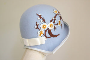 1920s Vintage inspired Cloche in Baby Blue with plum blossoms