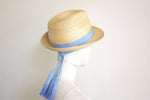 Cargar imagen en el visor de la galería, Natural Straw Trilby with a long ribbon with tassels Jean Tassels
