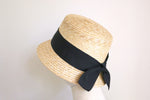 Cargar imagen en el visor de la galería, Grosgrin Natural Straw Bucket Hat Jo black ribbon
