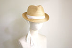 Charger l&#39;image dans la galerie, Natural Straw Trilby with a long ribbon with tassels Jean Tassels
