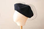 Load image into Gallery viewer, Pearl dot veiling Black Wool Knit Beret -Grosgrain
