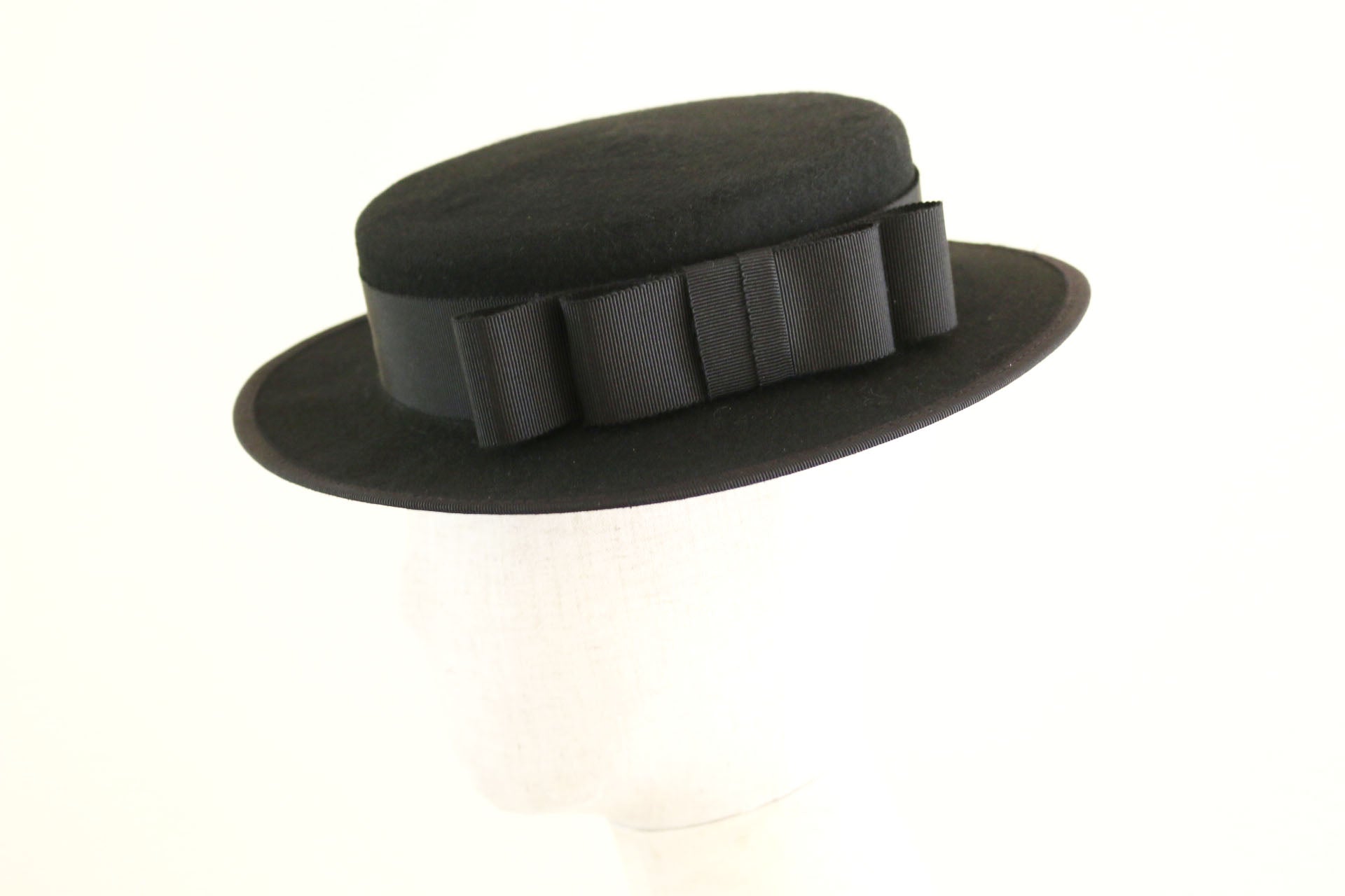 Black Wool Felt Boater Hat Vivien