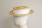 Muat gambar ke penampil Galeri, Shallow Straw Boater Hat Vivien White Ribbon
