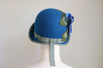 Load image into Gallery viewer, 1920s Inspired Cloche Sea Green with Royal Blue Rose
