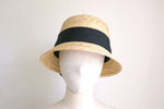 Cargar imagen en el visor de la galería, Grosgrin Natural Straw Bucket Hat Jo black ribbon
