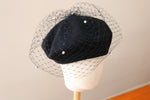 Charger l&#39;image dans la galerie, Pearl dot veiling Black Wool Knit Beret -Grosgrain
