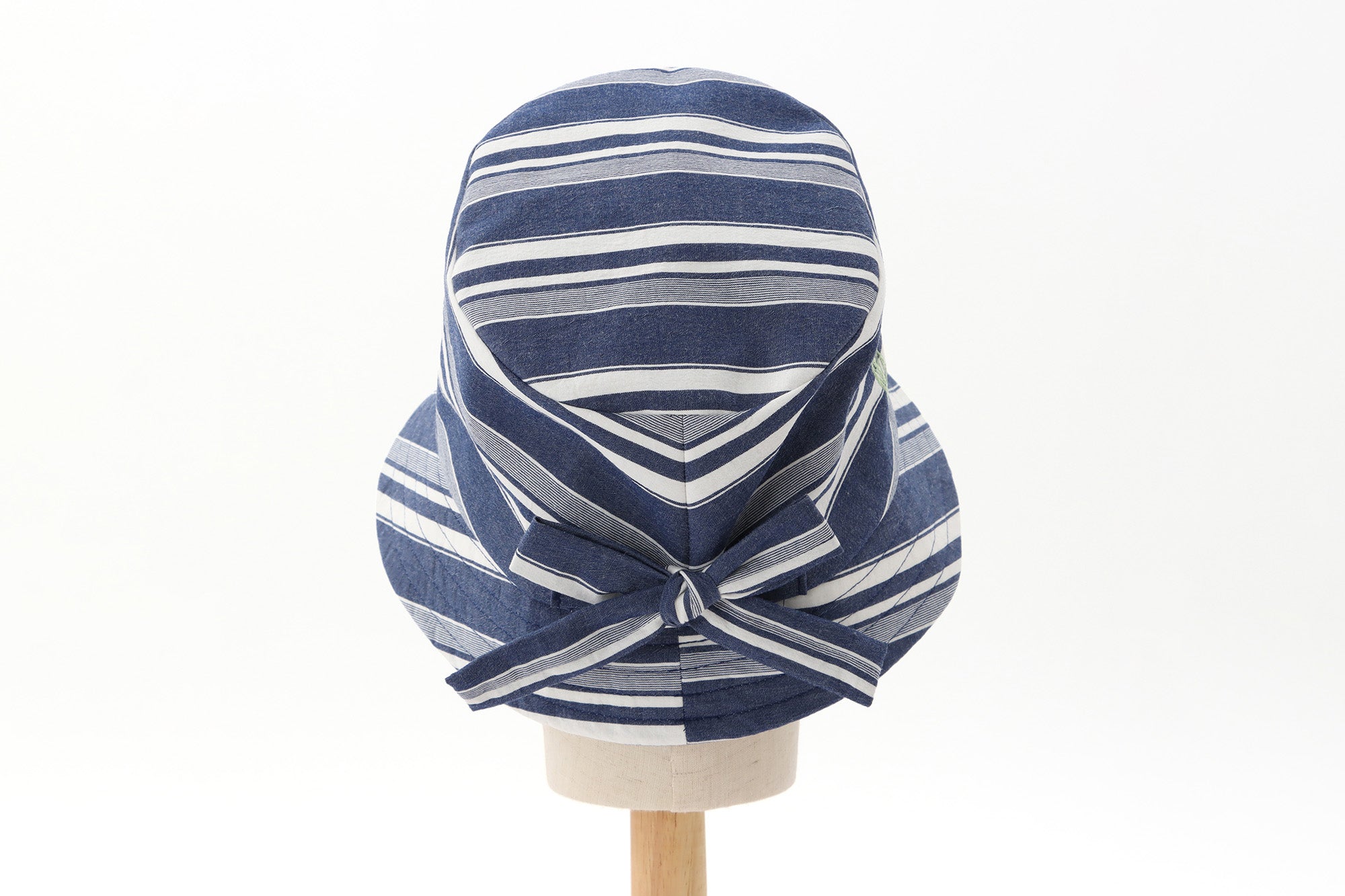 Navy Striped Organic Cotton Bucket Hat with Wattle / Mimosa Embroidery