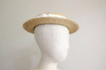 Charger l&#39;image dans la galerie, Shallow Straw Boater Hat Vivien White Ribbon
