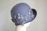 Load image into Gallery viewer, 1920s Inspired Cloche Light Grey with Silver Flower
