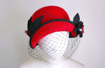 Load image into Gallery viewer, 1920s Inspired Scarlet Cloche with Black Roses
