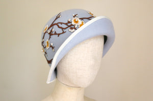 1920s Vintage inspired Cloche in Baby Blue with plum blossoms