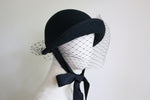 Load image into Gallery viewer, Black Wool Cloche with Veiling Grace
