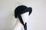 Muat gambar ke penampil Galeri, Black Wool Cloche with Veiling Grace
