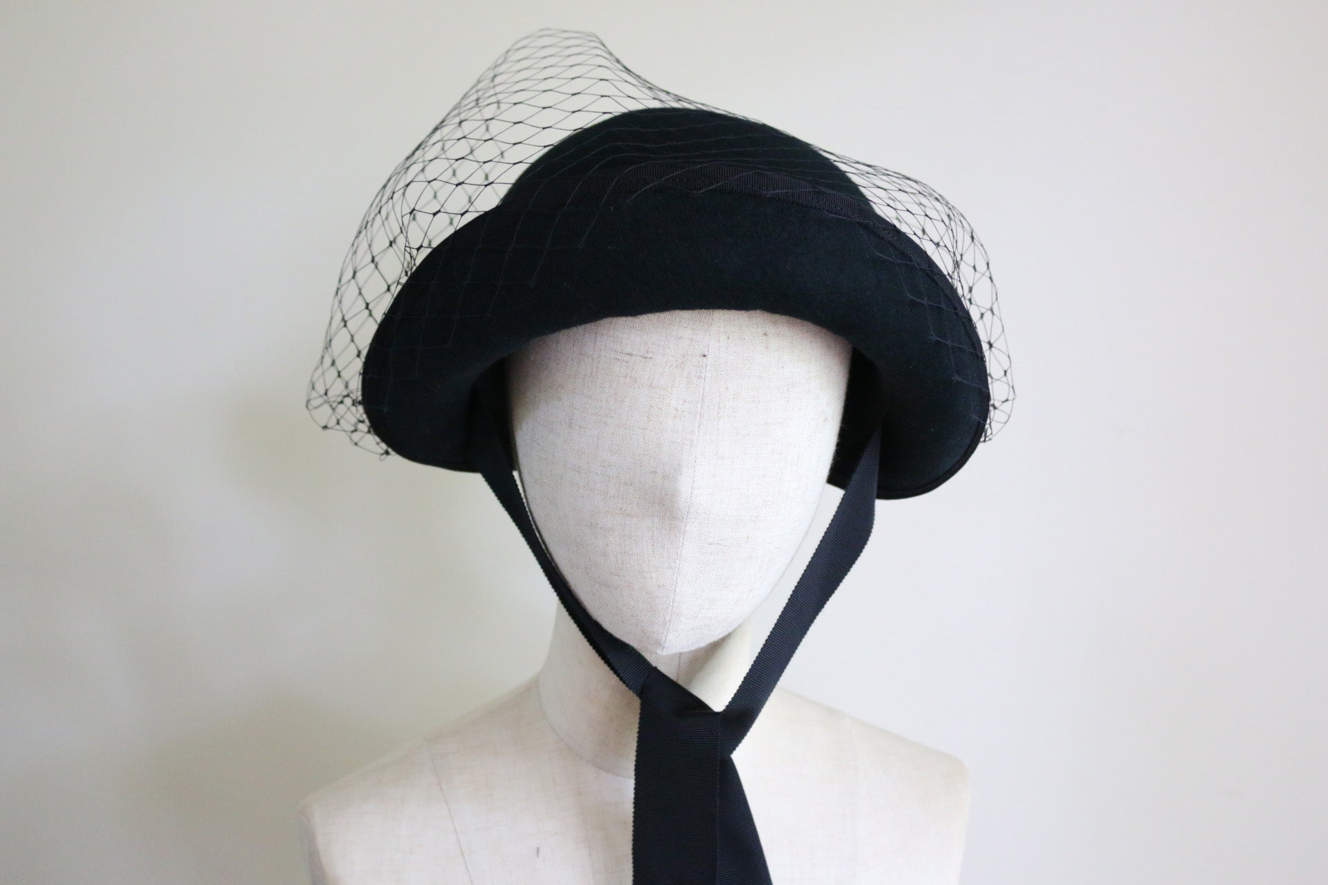 Black Wool Cloche with Veiling Grace
