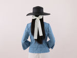 Load image into Gallery viewer, Ready to ship Wide Brimmed Boater Hat with long ribbon Amal Black
