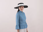 Cargar imagen en el visor de la galería, Wide Brimmed Boater Hat with long ribbon &quot;Amal Black&quot;

