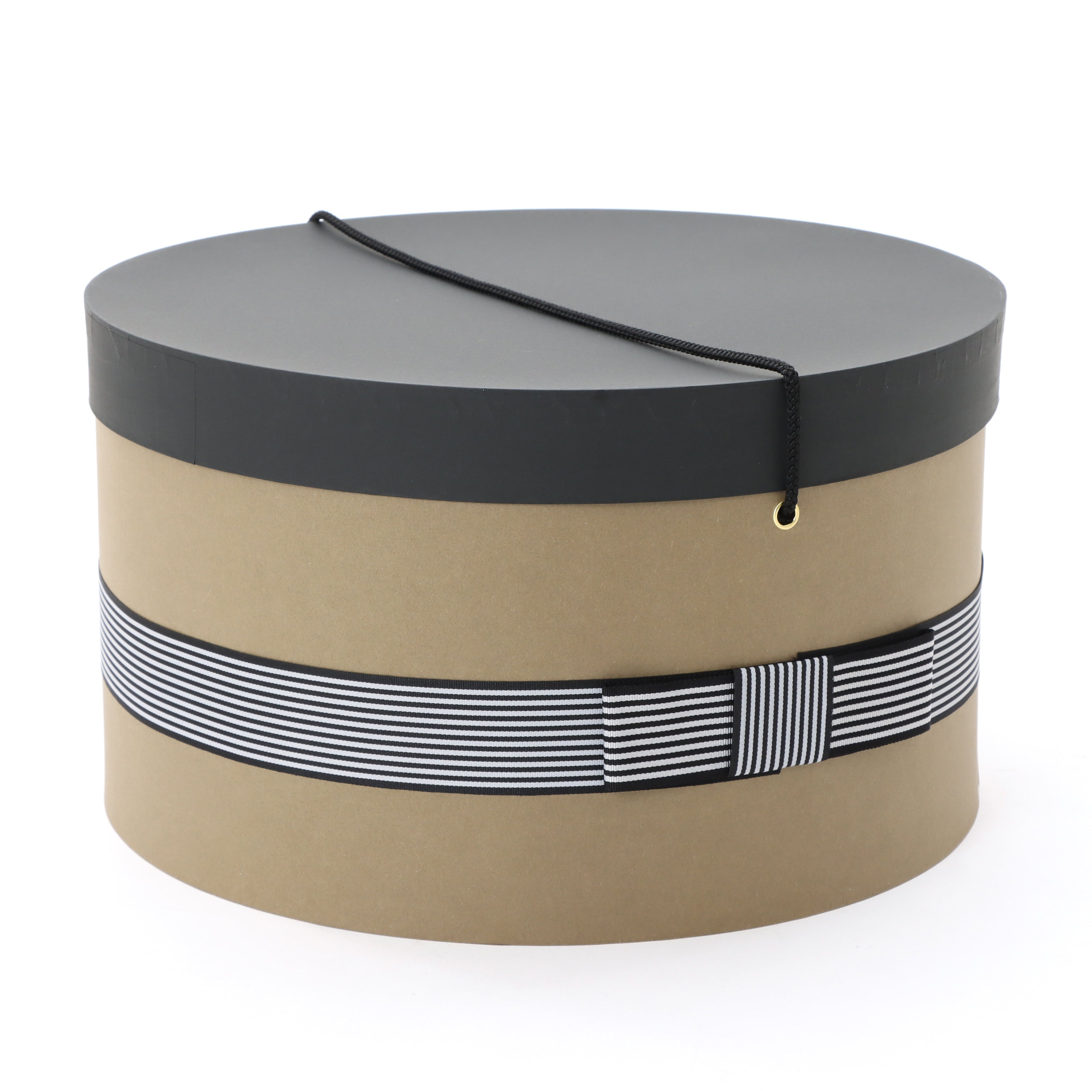 Round Hat Box with a strap / ethically made with recycled paper -Grosgrain